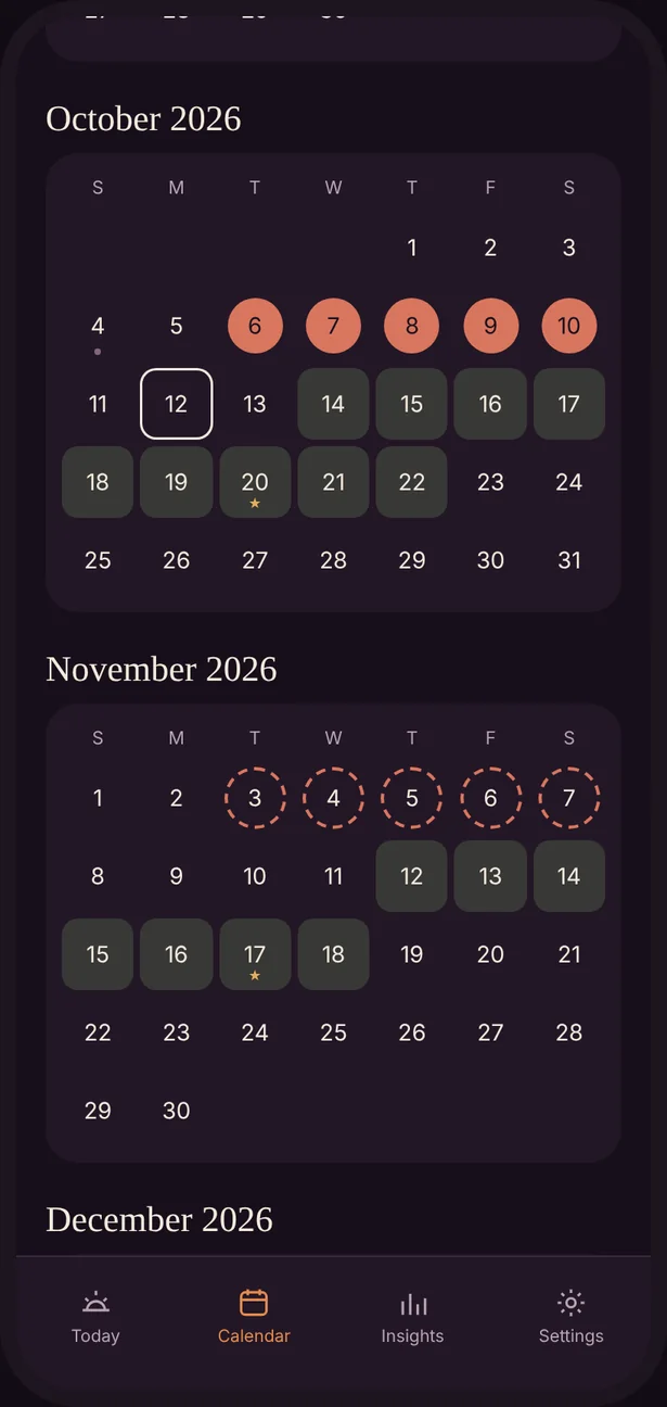 The calendar in dark mode.